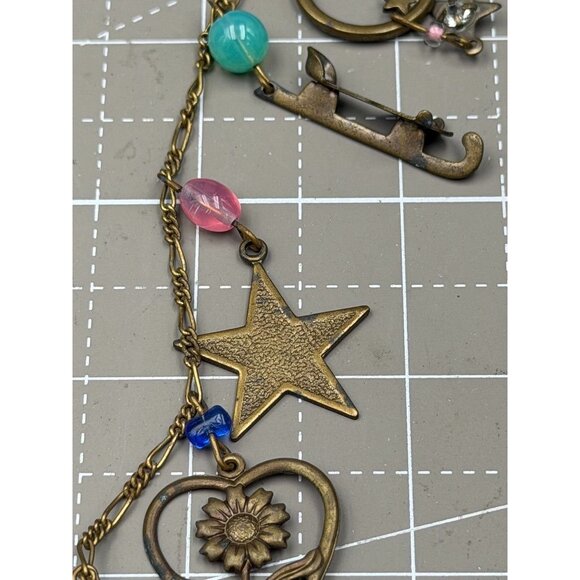 Vintage Glass Works Studio Charm Necklace Brass Glass Hearts Eagle Moon Stars Bo - Picture 6 of 7